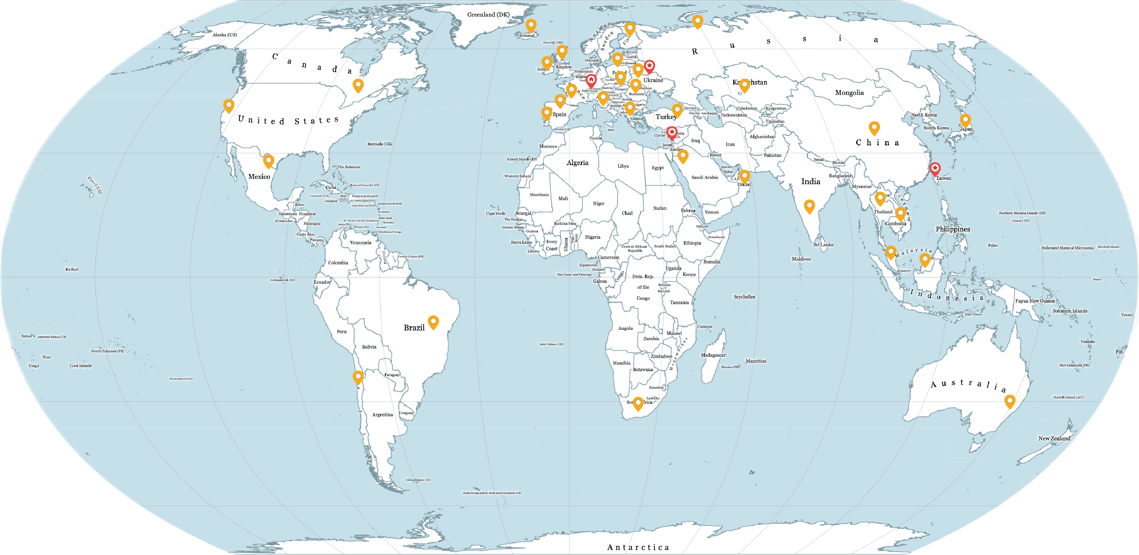 Map showing that we deliver worldwide.